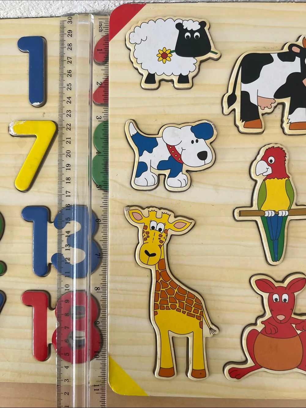 Wooden Number & Animal Puzzle Board